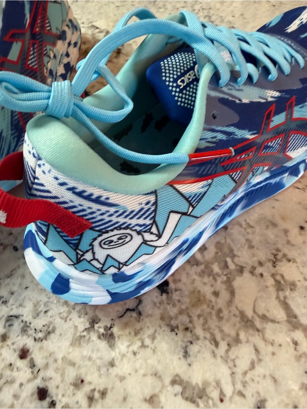 Asics Women's Blue Light Blue Red Athletic Running Shoes - Picture 4 of 8